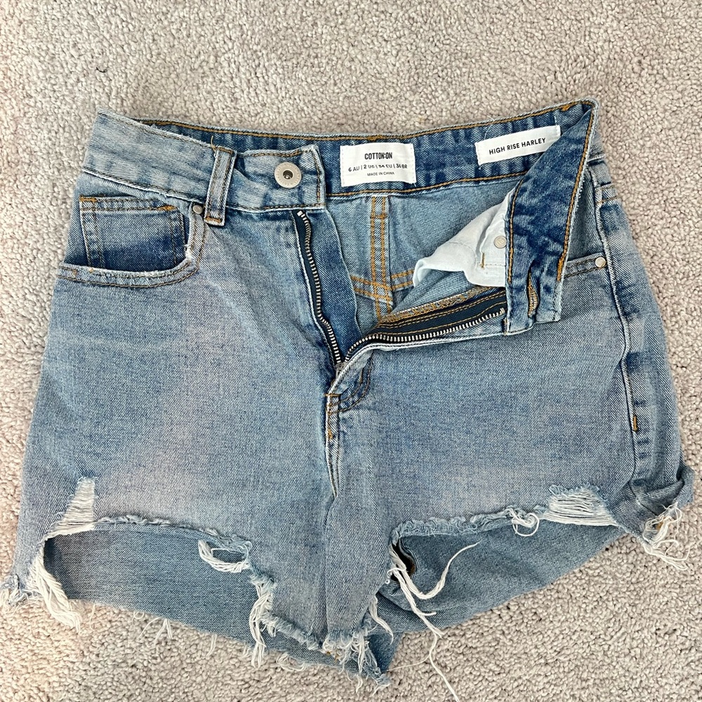 Cotton On Blue Jean Shorts Distressed Raw-Edge